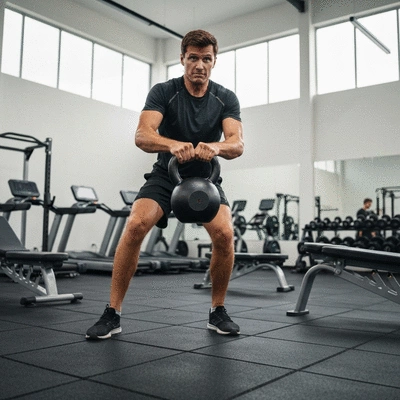 Person performing a kettlebell swing with proper form