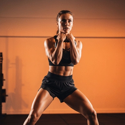Athlete performing kettlebell clean and press, demonstrating functional strength