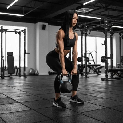 Person demonstrating a perfect hip hinge during a kettlebell swing, with focus on form and neutral spine
