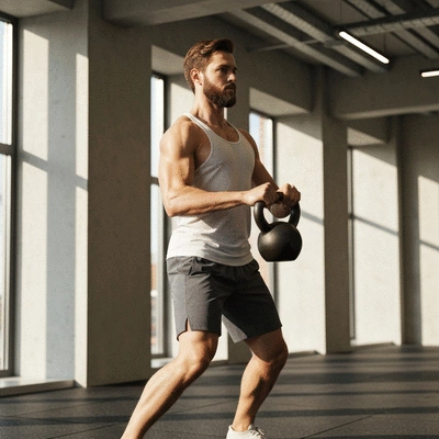 Person performing a kettlebell swing with proper hip hinge and neutral spine