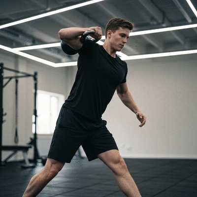Person performing a single-arm kettlebell swing with correct form