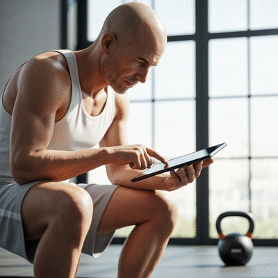 Fitness enthusiast tracking progress on a tablet