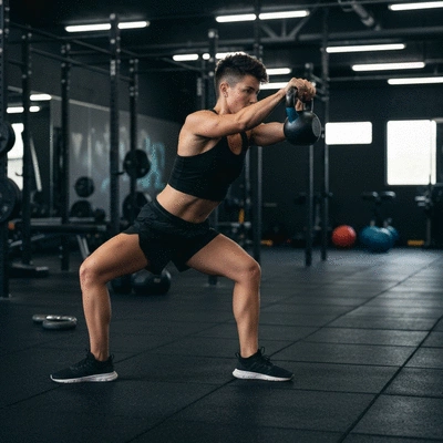 Person performing a kettlebell swing with perfect neutral spine alignment